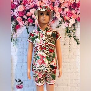 Kids Leopard and Floral Roberto Cavalli designer Hooded shorts Set✨🎀